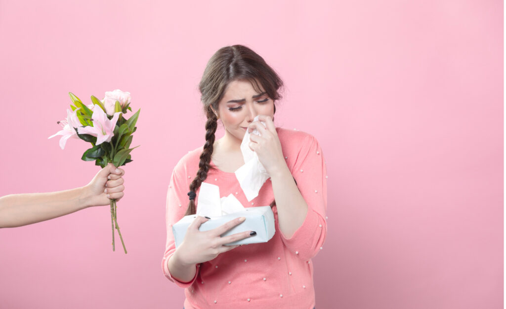 Crying Woman Is Offered Bouquet Lilies